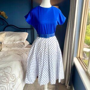 Vintage Blue and White Polka Dot Dress